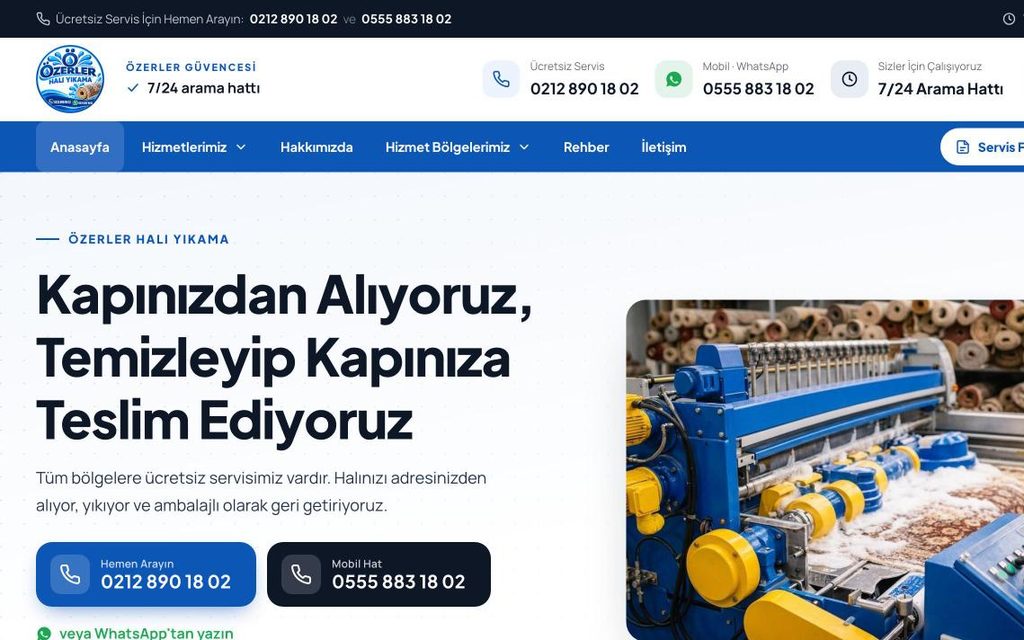Özerler Halı Yıkama sitesinin ekran görüntüsü